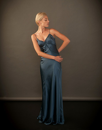 Blonde in Blue Silk Gown